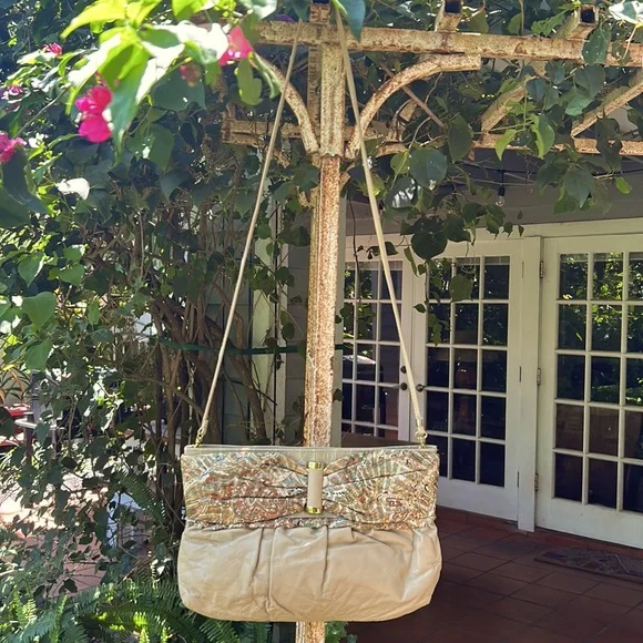 Park avenue int vintage genuine leather made in USA beige metallic crossbody - Picture 2 of 11